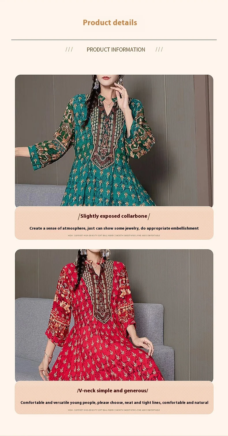Title 4, Ethnic Print V-neck Loose Slimming Retro Embroi...