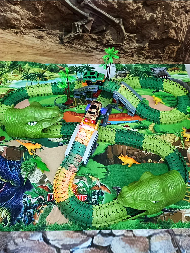 Children's Electric Assembled Track Racing Dinosaur T-Rex Toy Puzzle Boy Gift Educational Simulation Game — photo 19