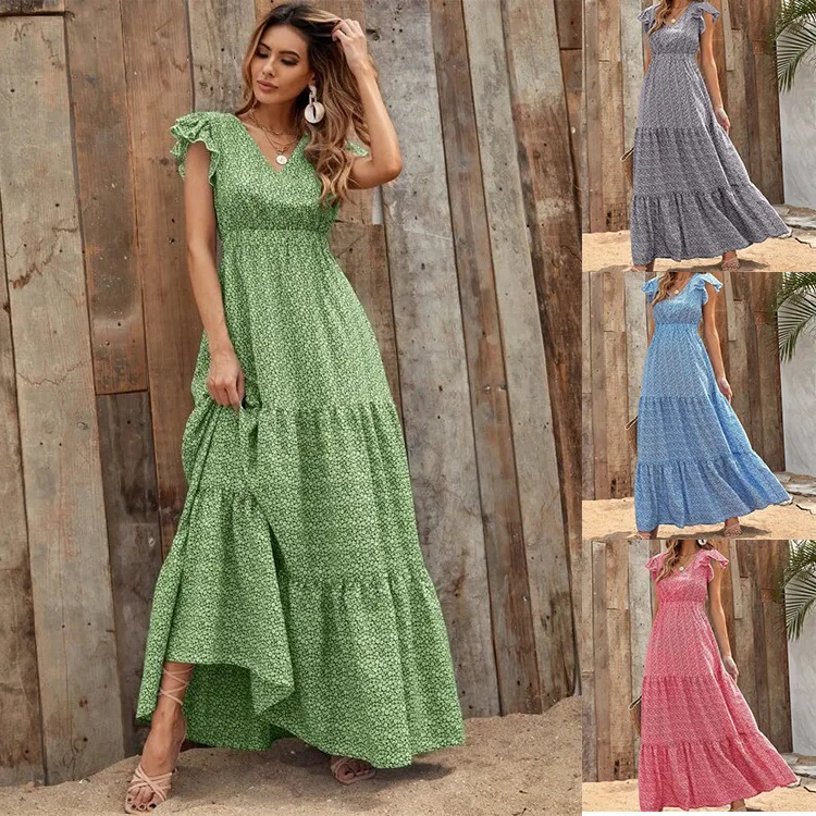 Women's Summer Bohemian V-neck Print Holiday Floral Dress — photo 8