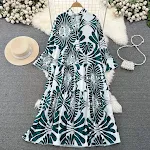 Summer Women's Retro Flared Long Sleeve V-neck Printed Dress, a stylish and comfortable dress perfect for warm weather a — photo 15