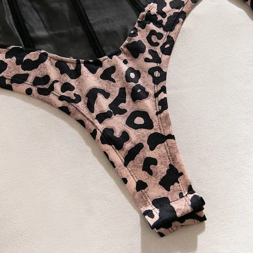 Title 3, Wild Leopard Print Sexy Mesh Body-shaping Jumpsuit