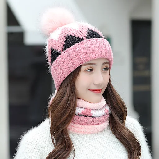 Title 3, Ladies Fleece Knitted Hat Fashion Diamond desig...