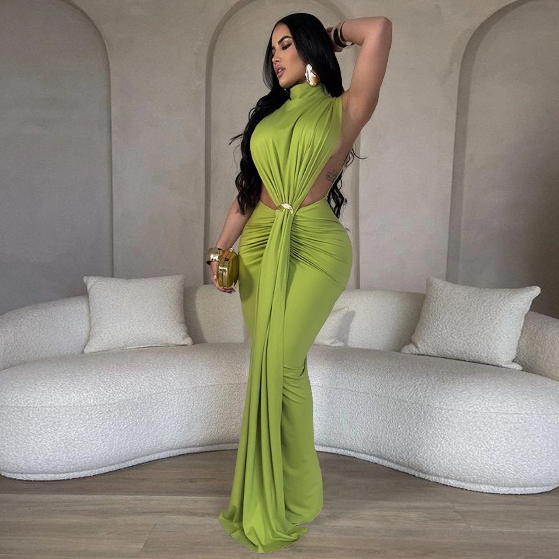 Solid Color Sexy Side Split Sleeveless Fashion Dress Skirt — photo 8