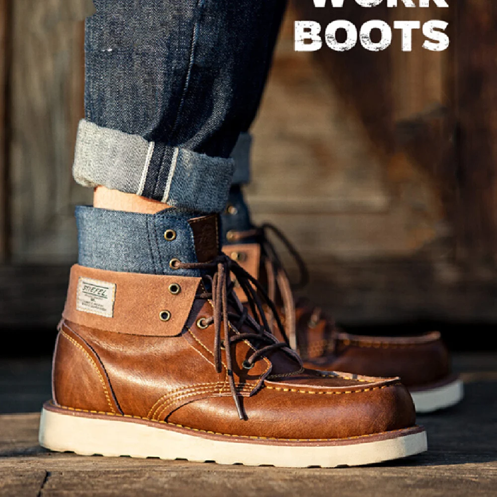 Title 4, Botas de trabalho Lapel Vintage para homens Est...