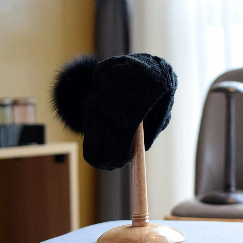 Title 4, Autumn and Winter Fox Fur Ball Wool Hat for Chi...