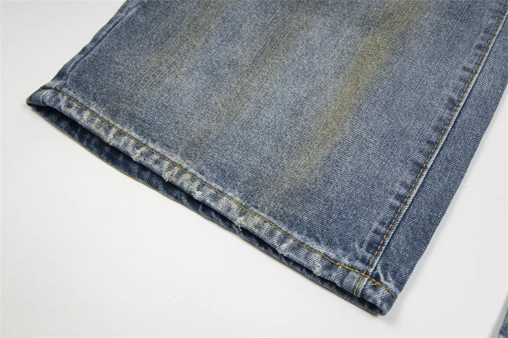 Men's Punk Style Old Ripped Letter Denim Trousers. Vintage distressed jeans for a rebellious look, featuring unique lett — photo 17