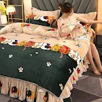 Printed Gold Mink Four-piece Bedding Set, offering luxurious comfort. Enjoy a soft and golden duvet cover for a restful — photo 12