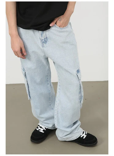 Title 8, Heren Retro Gewassen Lichtblauwe Cargo Jeans Co...