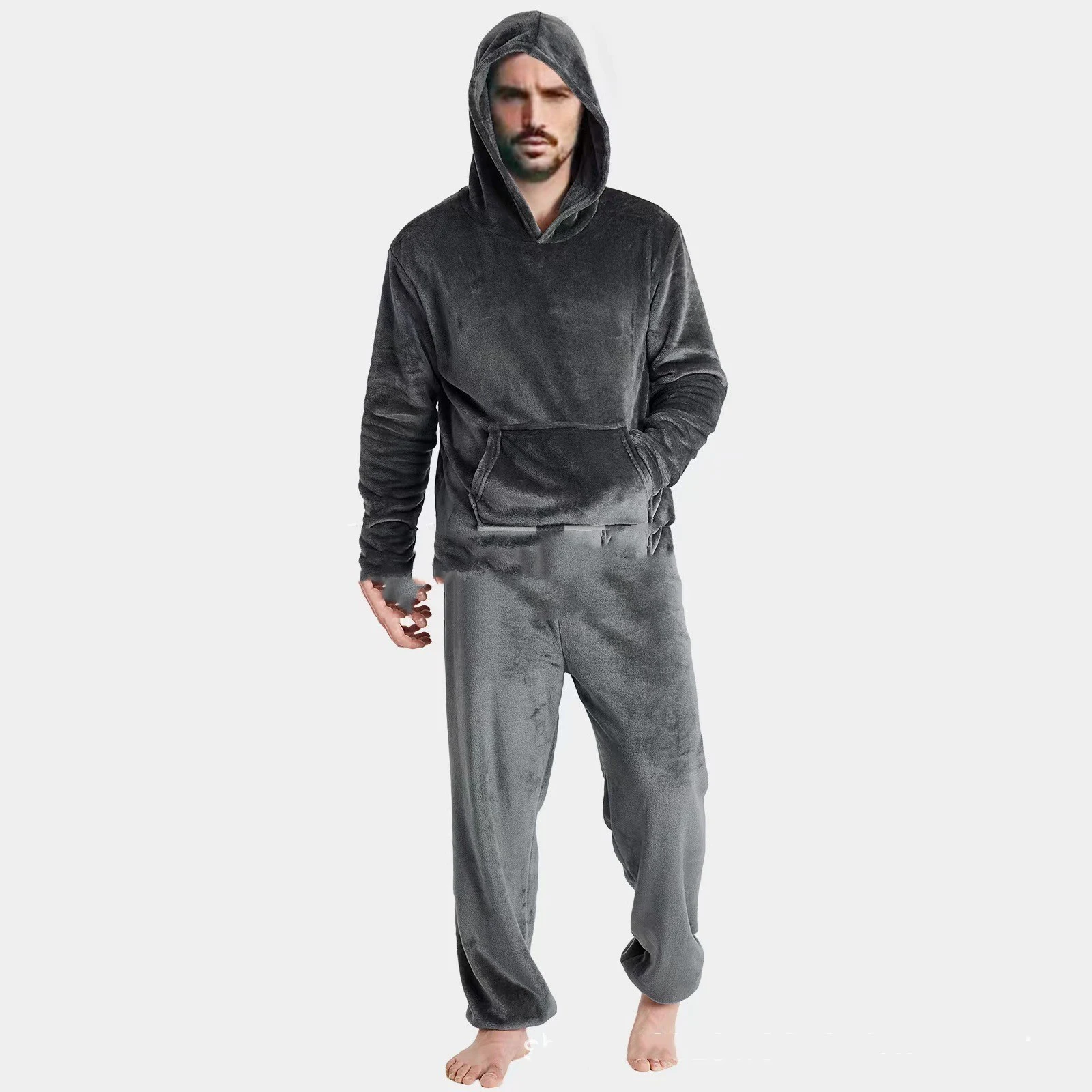 Conjuntos de calças com capuz quentes para homem Conforto e aquecimento no inverno. Ideal para atividades ao ar livre ou para relaxar em casa com estilo e praticidade. — foto 2