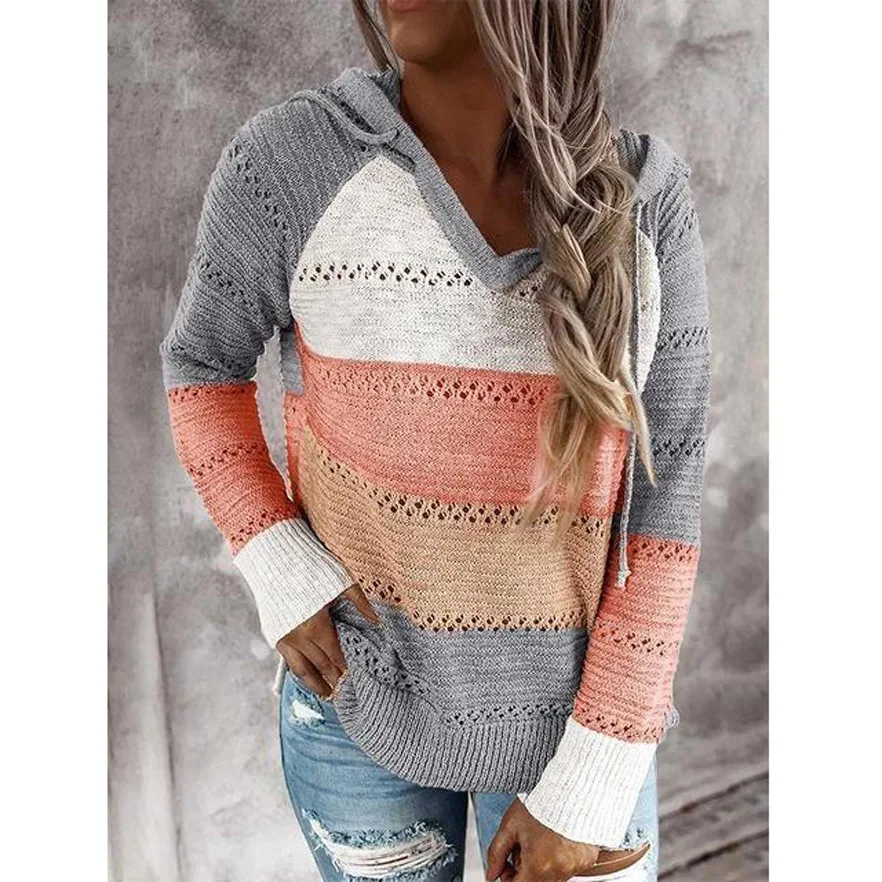 Herfst en winter Nieuw onafhankelijk station Wish Amazon Europa en Amerika Kleuraanpassing sweatshirt met lange mouwen en V-hals met capuchon — foto 3
