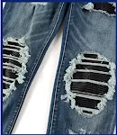 Jean homme plissé, patch genou en cuir PU, coupe slim skinny, déchiré, pour un look tendance et une allure élégante. — photo 5