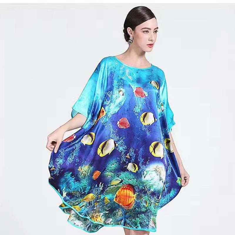 Title 20, Inkjet Bat Shirt Womens Silk Nightdress, new S...