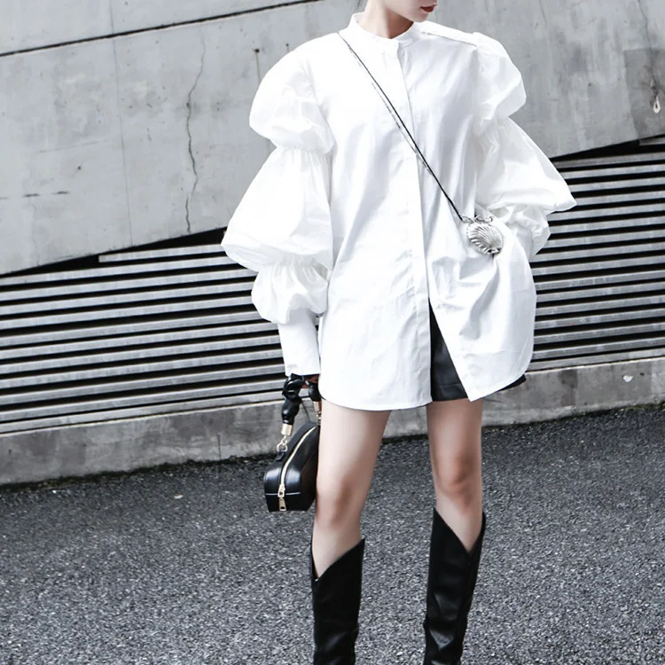 Women's Fashion Personality Puff Sleeve Loose Shirt. Offers comfortable, relaxed fit and stylish look for everyday wear. — photo 3