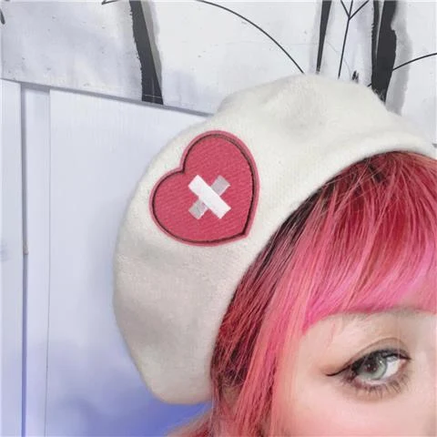 Title 3, Love Cross Embroidery Beret Soft Girl