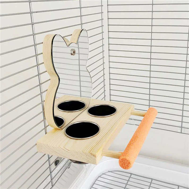 Title 4, Pet Bird Mirror With Feeder Bowl Parrot Cage To...