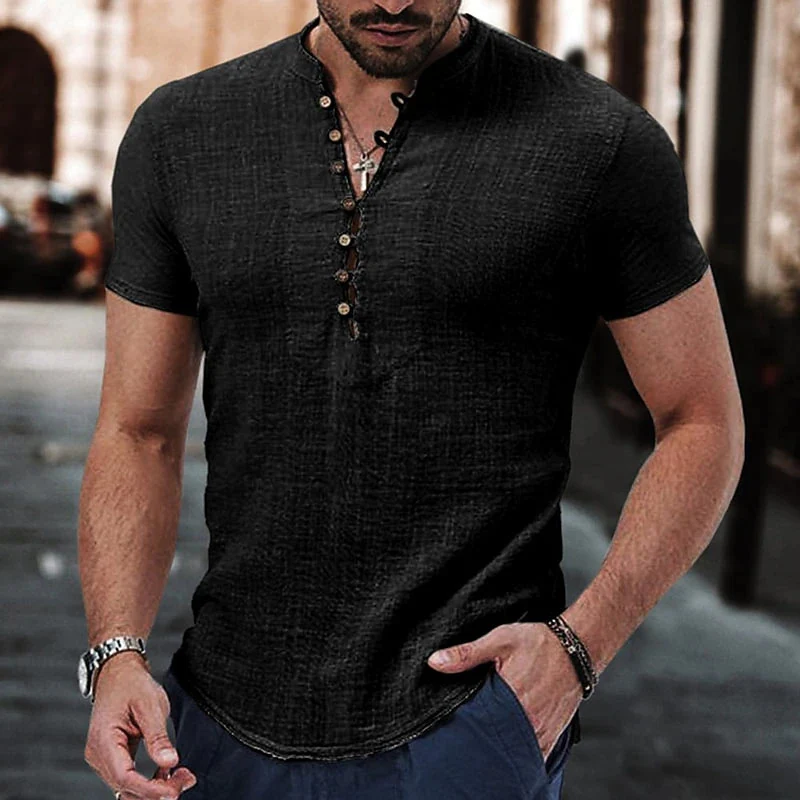 Men's Linen Leisure V-neck Shirt, breathable and lightweight for ultimate comfort and style. Perfect for casual wear and — photo 2