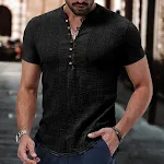 Men's Linen Leisure V-neck Shirt, breathable and lightweight for ultimate comfort and style. Perfect for casual wear and — photo 2
