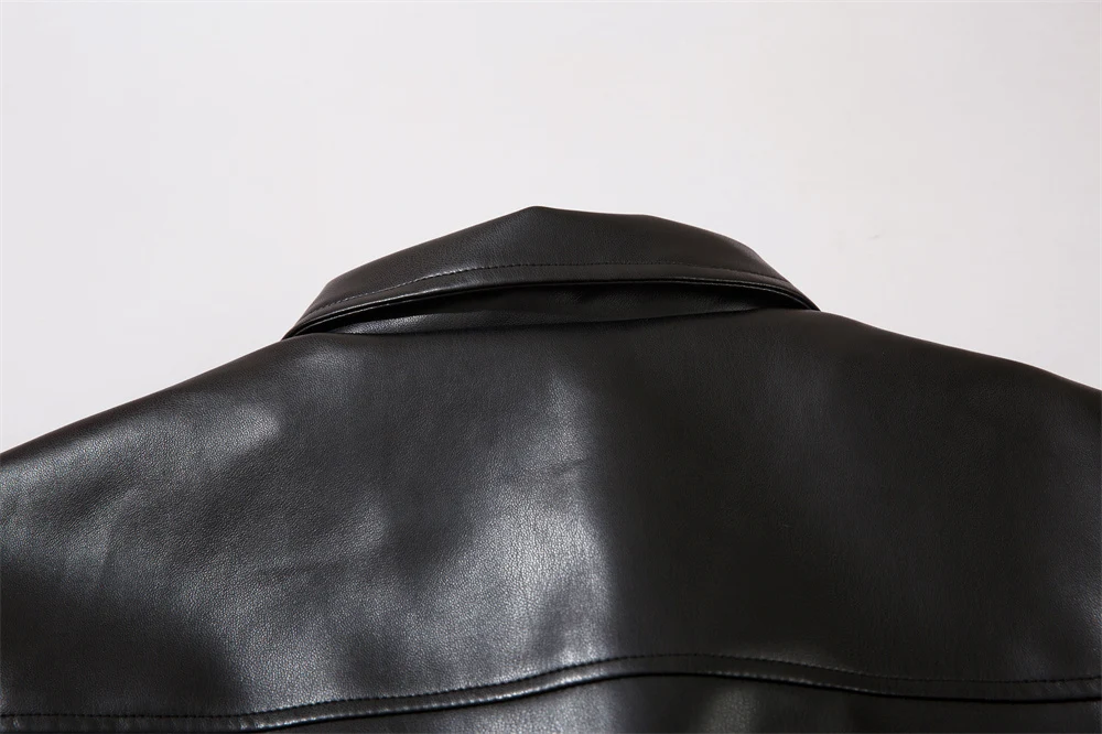 Jaqueta de couro PU solta estilo motoqueiro americano, moda primavera rock, design e conforto para pilotar — foto 12
