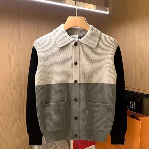 Title 6, Mens Autumn and Winter Knitted Color Stitching...
