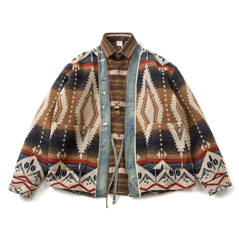 Title 4, Vintage Denim Patchwork Woolen Coat Man