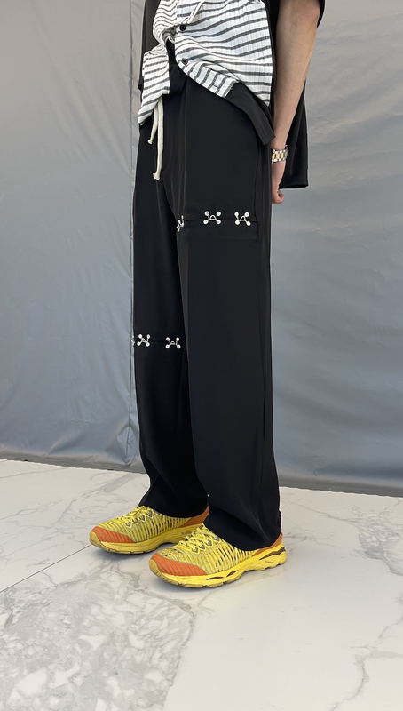 Title 1, Wide leg loose trousers with metal buckle hole,...