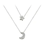 Colar Duplo Estrela Lua com Diamantes Cintilantes Brilhe com este acessório elegante. Perfeito para adicionar um toque de sofisticação ao seu visual. — foto 1