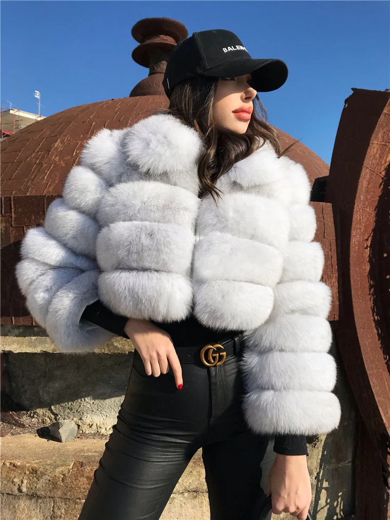 Title 3, Womens Fur Coat Fox Fur Stitching Short Lapel ...