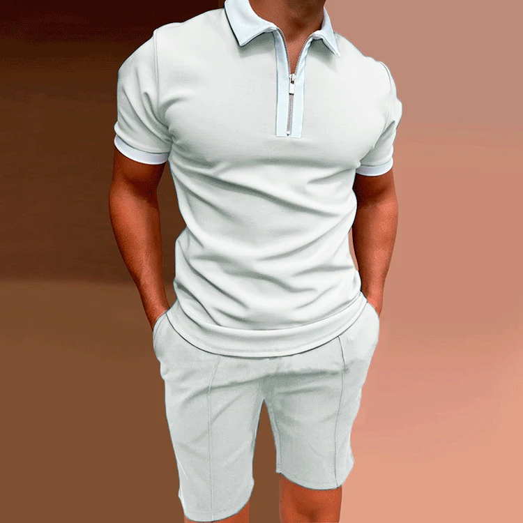 Erkek Polo Gömlek Takım Elbise, Slim Fit, Fermuarlı, Desenli, Kruvaze Yakalı. Şık ve rahat tasarım, hem günlük hem de özel günler için ideal. — Fotoğraf 2