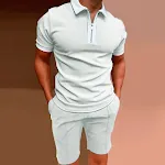 Erkek Polo Gömlek Takım Elbise, Slim Fit, Fermuarlı, Desenli, Kruvaze Yakalı. Şık ve rahat tasarım, hem günlük hem de özel günler için ideal. — Fotoğraf 2