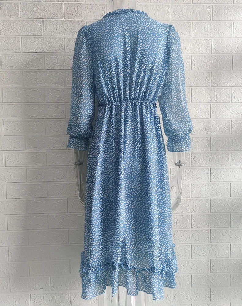 Title 6, Vacation Style Printing Dress V-neck Flounce