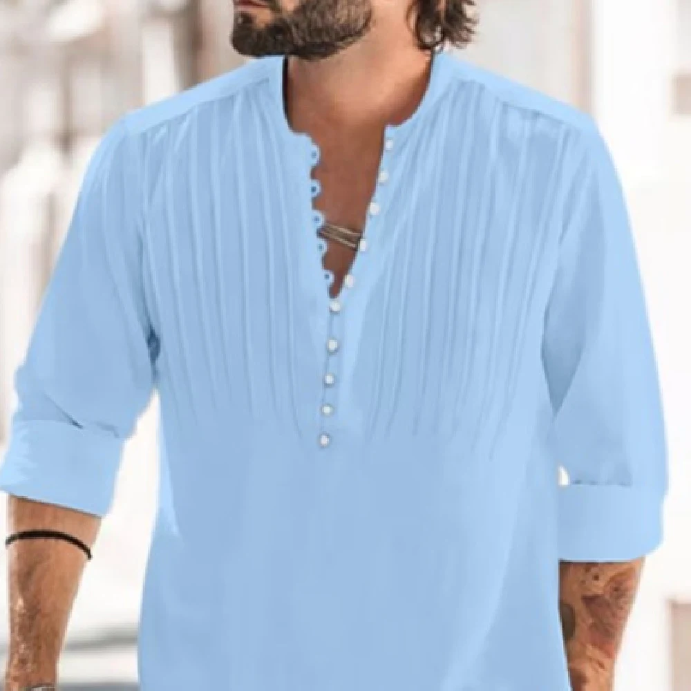Heren effen overhemd met opstaande kraag. Stijlvol en comfortabel voor dagelijks gebruik. Perfect voor een casual of formele look. — foto 12