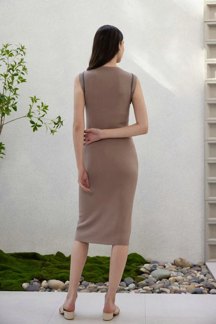 Title 9, Sleeveless Knitted Wool Round Neck Bead Slim Fi...