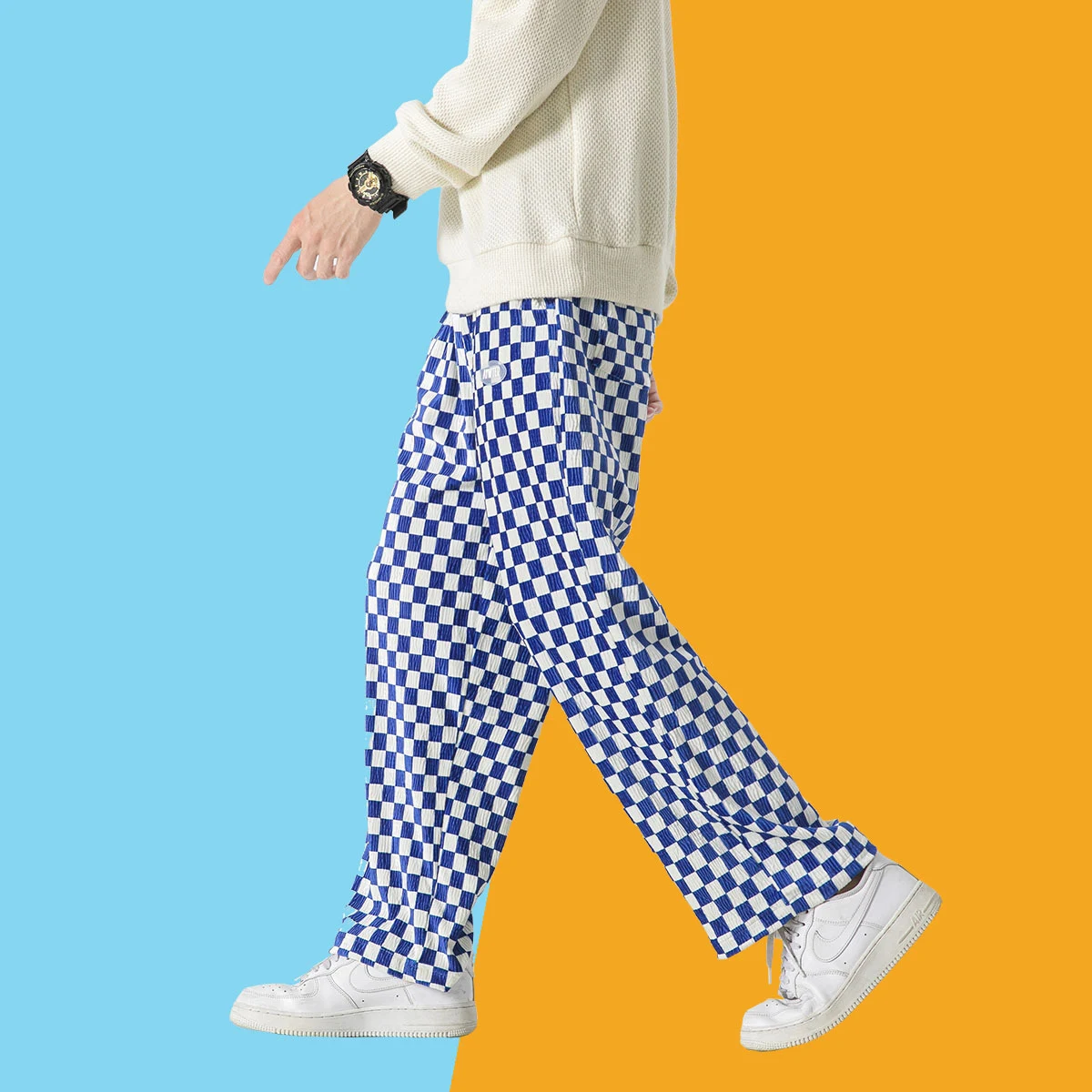 Vierkleurige geruite casual broek voor dames en heren, modieus en comfortabel voor dagelijks gebruik, een veelzijdige keuze. — foto 5