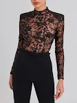 Black see-through lace long-sleeved trousers jumpsuit for a sophisticated and elegant look, perfect for evening events a — photo 6