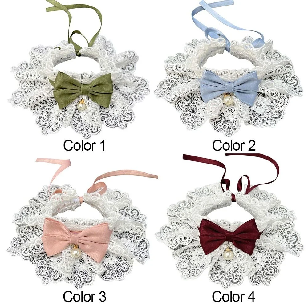 Title 2, Lace Bowknot Pearl Collar Cat Dog Neckerchief P...