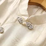 Feather Three-quarter Sleeve Stand Collar Rhinestone Frog Button Dress – a sophisticated and elegant dress for special o — photo 1