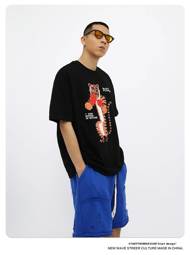Title 5, Anime Tiger Printed Loose T-shirt Short Sleeve ...