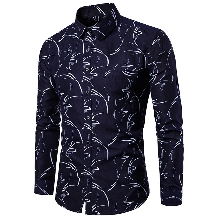 Camisa casual slim fit masculina de manga longa estampada, ideal para um visual moderno e confortável. Perfeita para diversas ocasiões, combinando estilo e praticidade. — foto 3