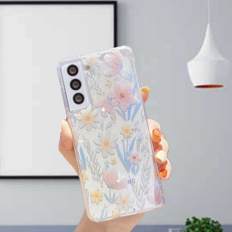 Title 1, Glitter Flower Mobile Phone Case Transparent So...