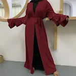 Muslim Fashion Bead Flare Sleeve Tie-neck Cardigan — photo 11