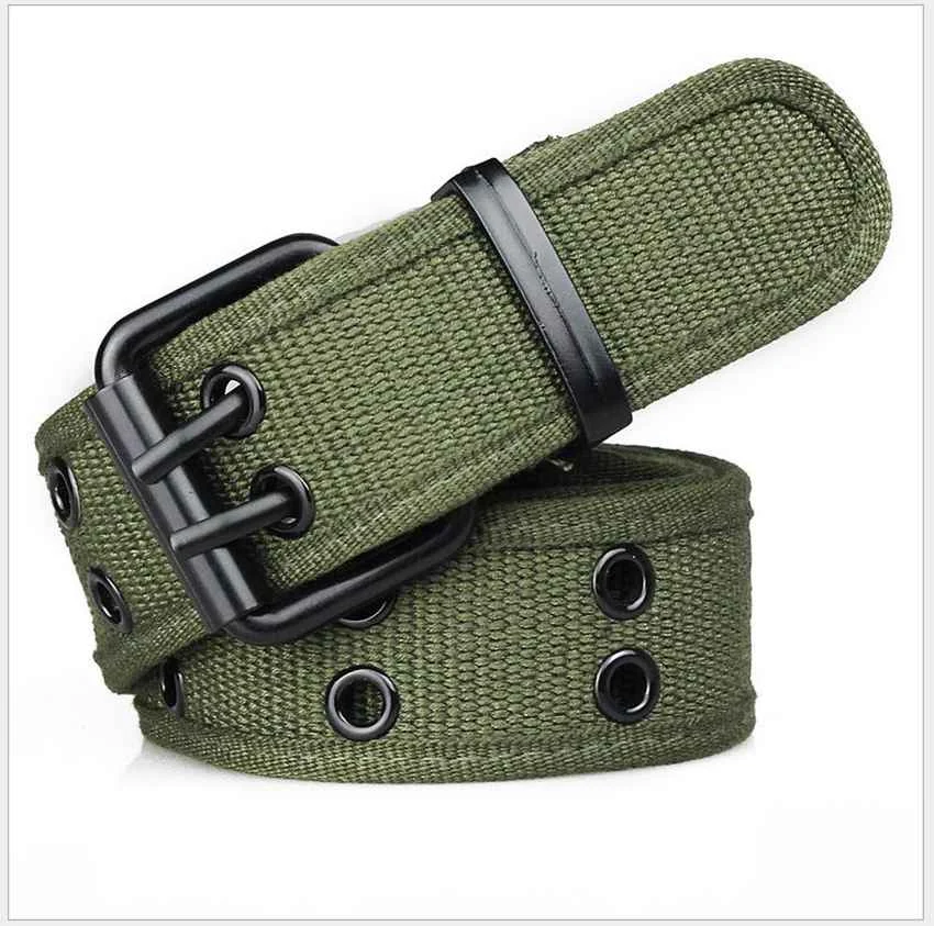 Cinto casual de lona com fivela dupla de pino, ideal para um visual descontraído e durabilidade, perfeito para uso diário. — foto 5