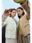 Damen Frühlingsjacke locker Rundhals Doppelreiher Kurz Mantel für Frühling. Bequeme Passform und stilvolles Design für den Alltag. — foto 5