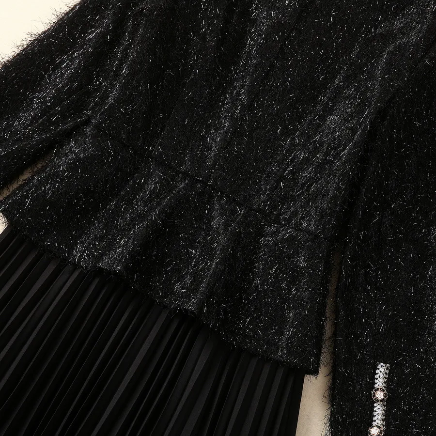 Long Sleeve Wool Tassel Stitching Pleated Large Swing Dress — photo 6