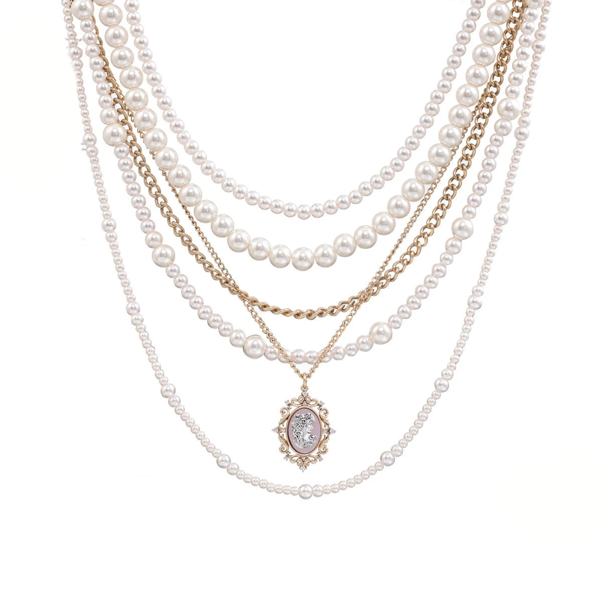 Colar de pérolas retrô americano feminino, cinto empilhado em camadas. Adicione um toque vintage com este acessório estiloso. — foto 4