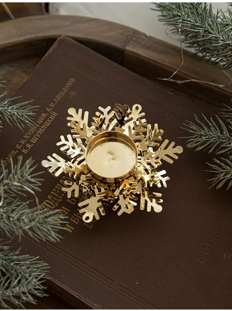 Title 4, Golden Iron Christmas Candlestick Desktop Decor...