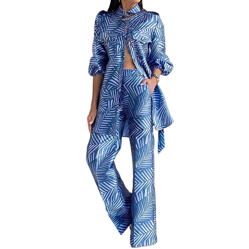Pantaloni a gamba dritta stampati a maniche lunghe da donna alla moda Set da due pezzi — foto 15