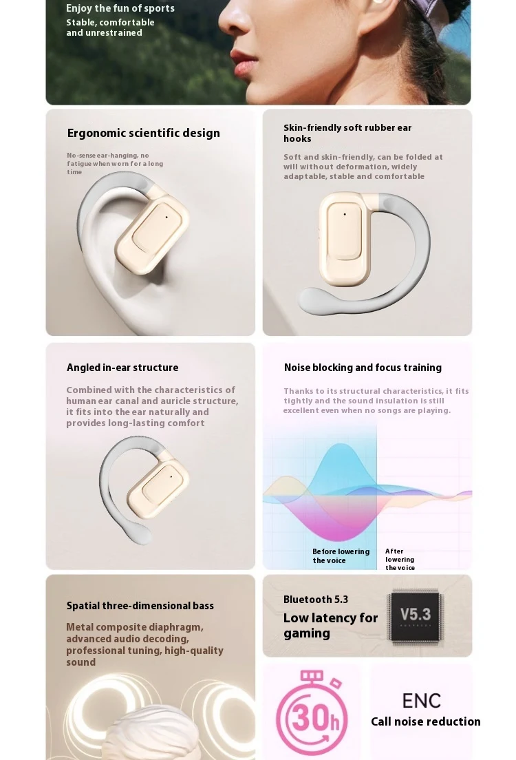 Bone Conduction Ear Hook Wireless Bluetooth Headset, Ultra-long Life Battery, High Power, and Noise Reduction for clear — photo 18