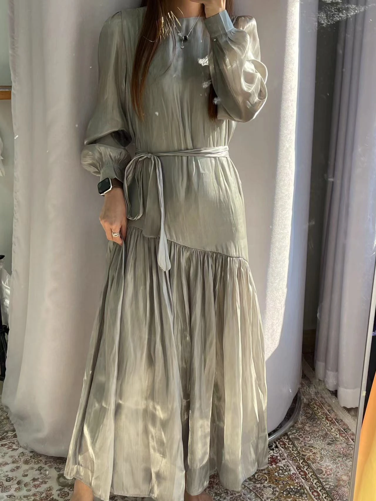 Title 8, Pleated Lace-up A- Line Dress