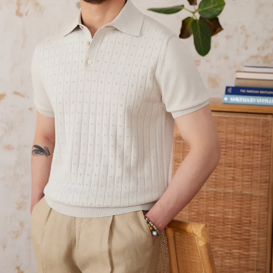 Title 6, Camisa Polo Algodão Puro Respirável Hollow Retr...