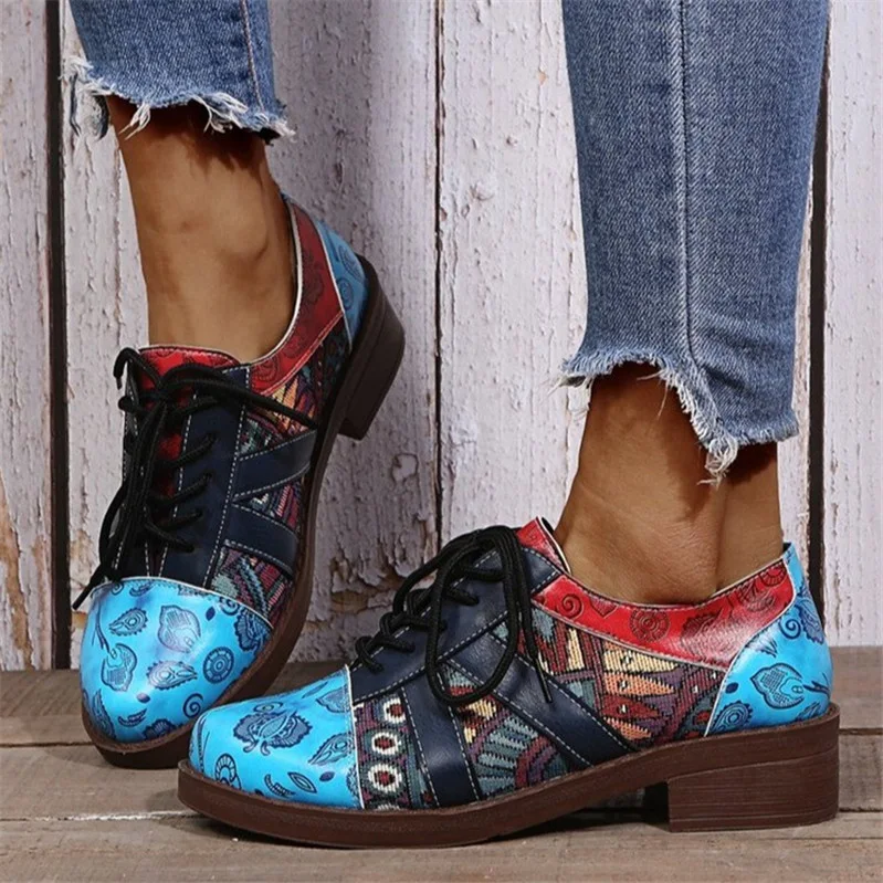 Title 6, Womens Fashion Round Toe Lace Retro Brogue Sho...